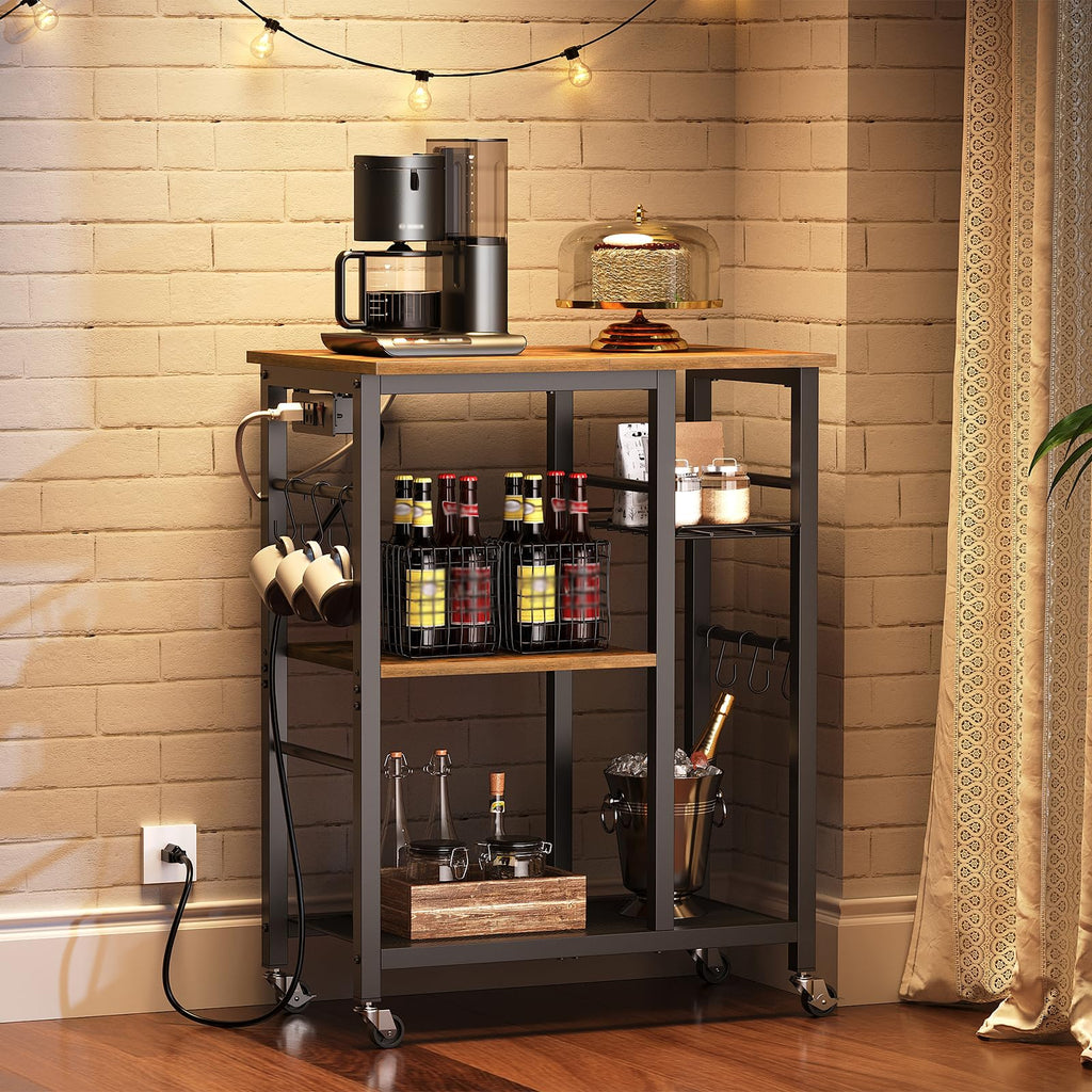 Rustic Brown Kitchen Storage Rack with Charging Station E268348