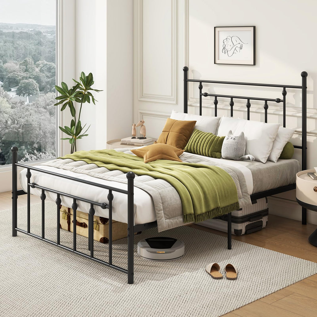 Black Full Size Metal Bed Frame with Headboard & Footboard K468
