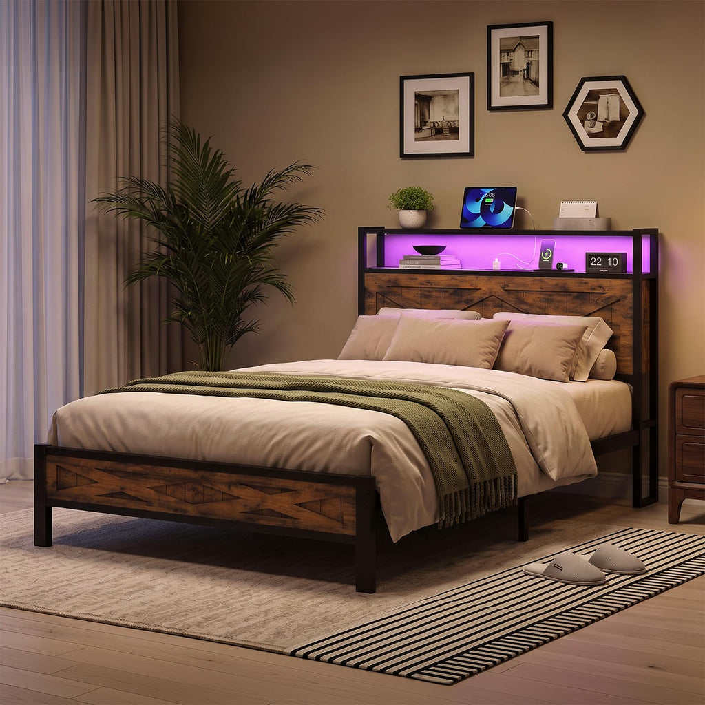 Twin Metal Bed Frame with Storage Headboard R4808