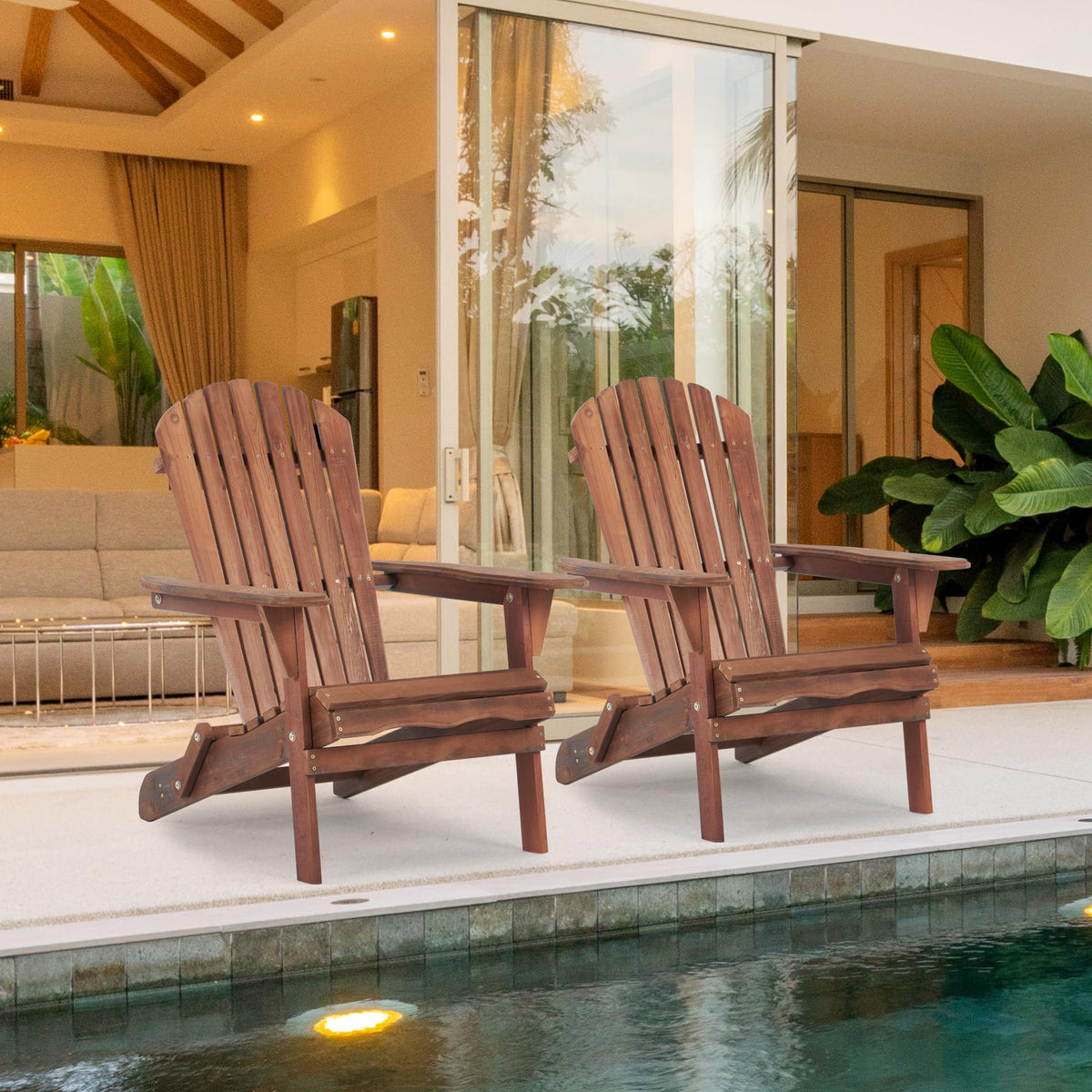 Folding Adirondack Chairs Set of 2 Solid Cedar Wood C124157