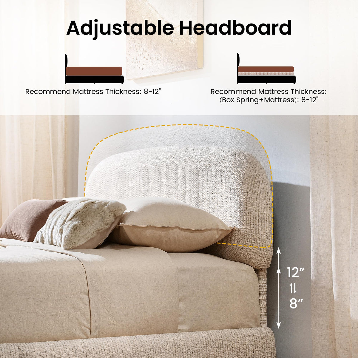 Queen Lift Up Storage Bed Frame with Adjustable Headboard, Beige Z171