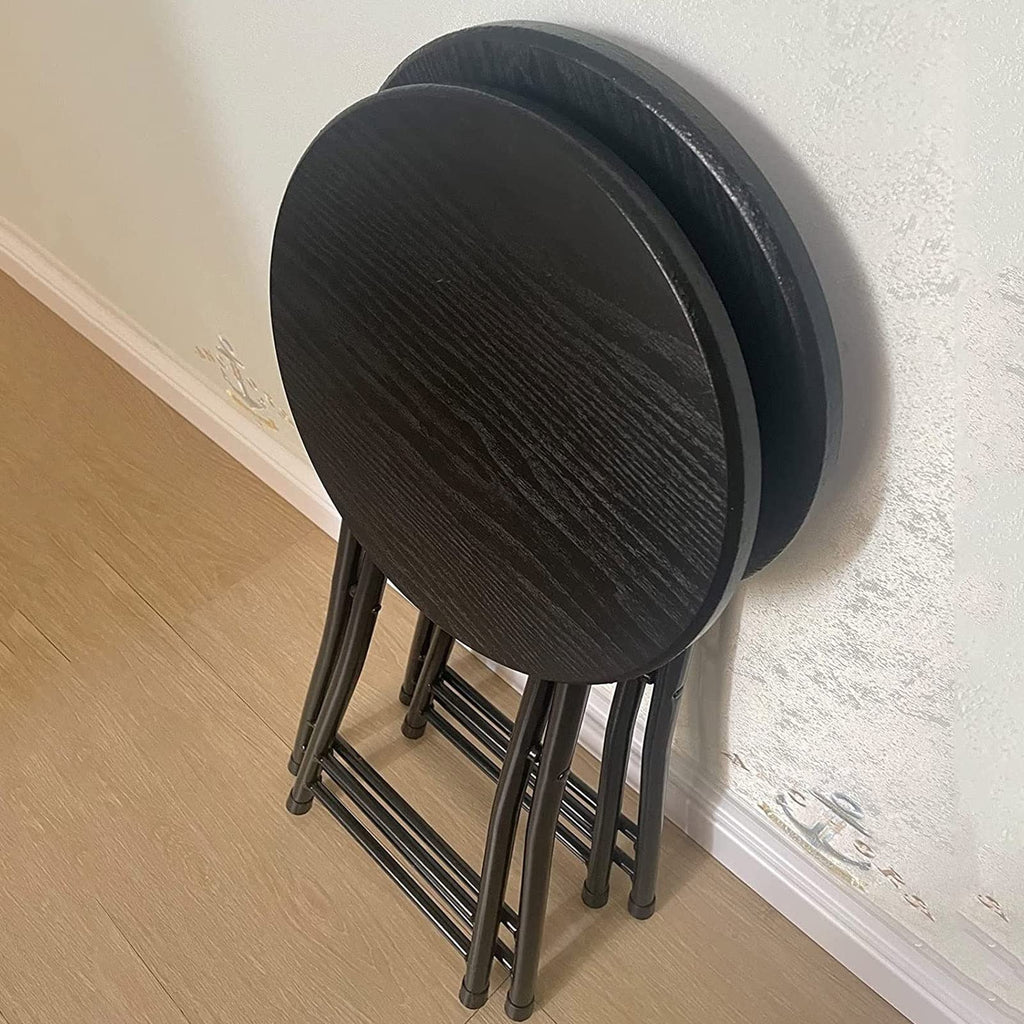 Black Round Folding Stool with Metal Frame O92947