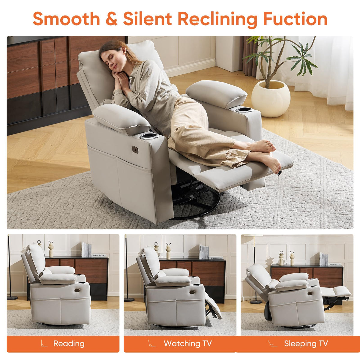 Oversized Power Swivel Rocker Recliner with Heating and Massage, Faux Leather, Grey U15594
