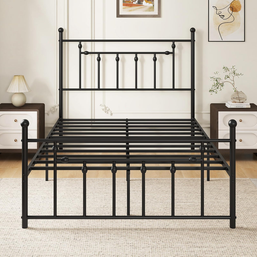 Black Full Size Metal Bed Frame with Headboard & Footboard K468