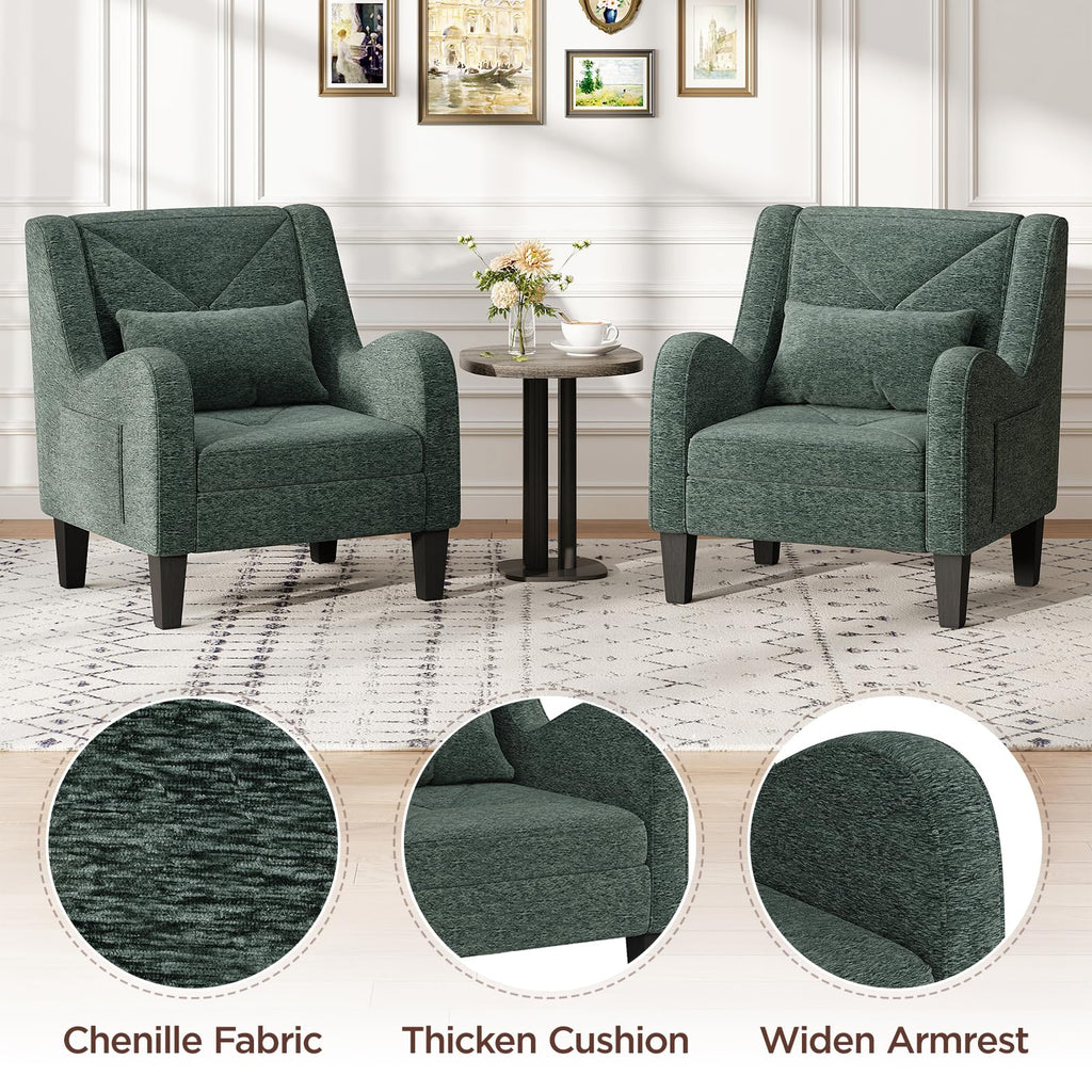 Green Chenille Upholstered Accent Chair with Lumbar Pillow Z8510