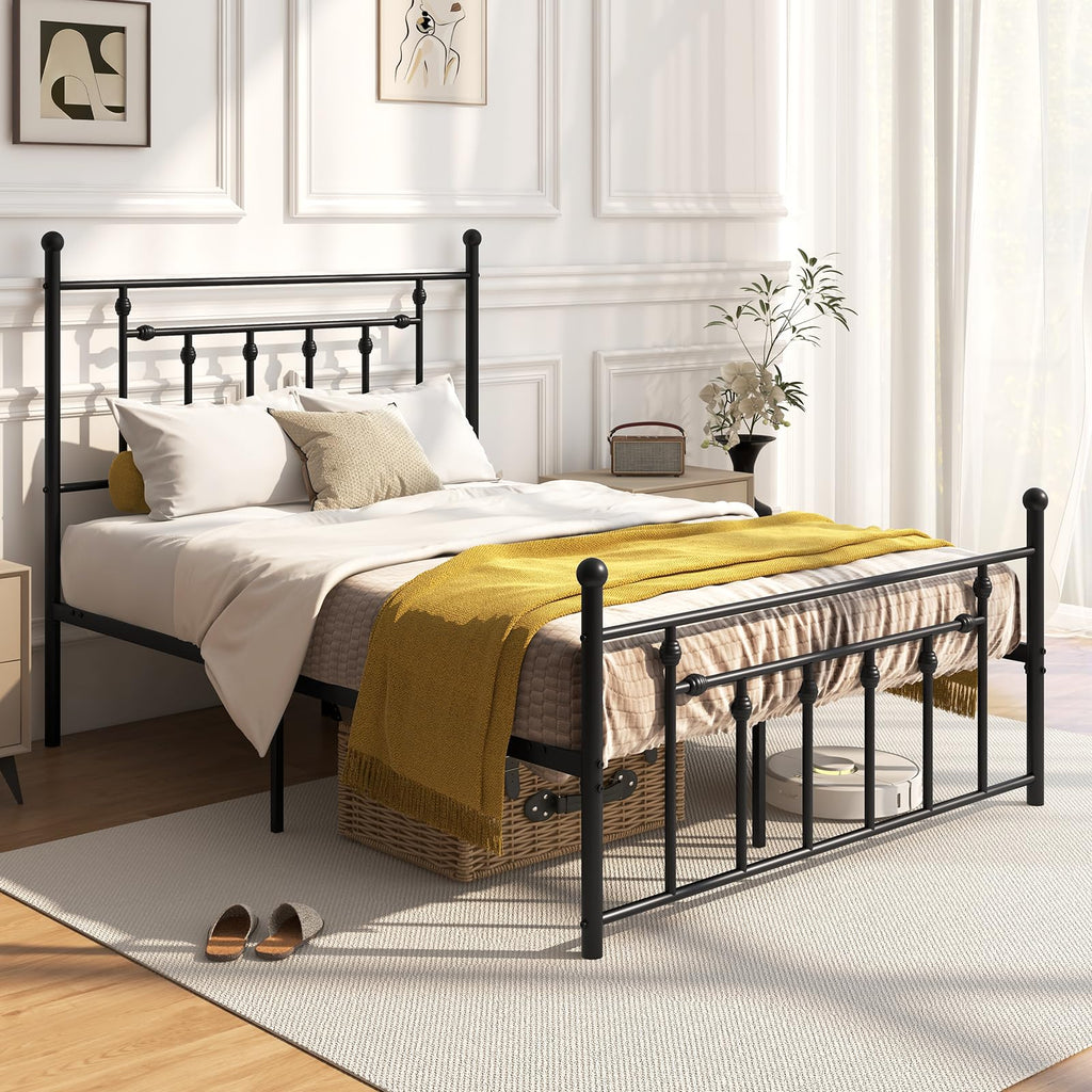Black Full Size Metal Bed Frame with Headboard & Footboard K468