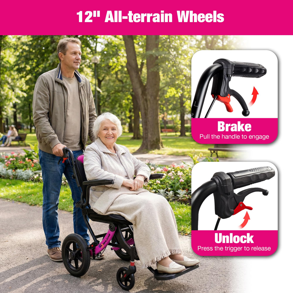Lightweight Foldable Wheelchair with 12-inch Wheels and Removable Cushion J205321