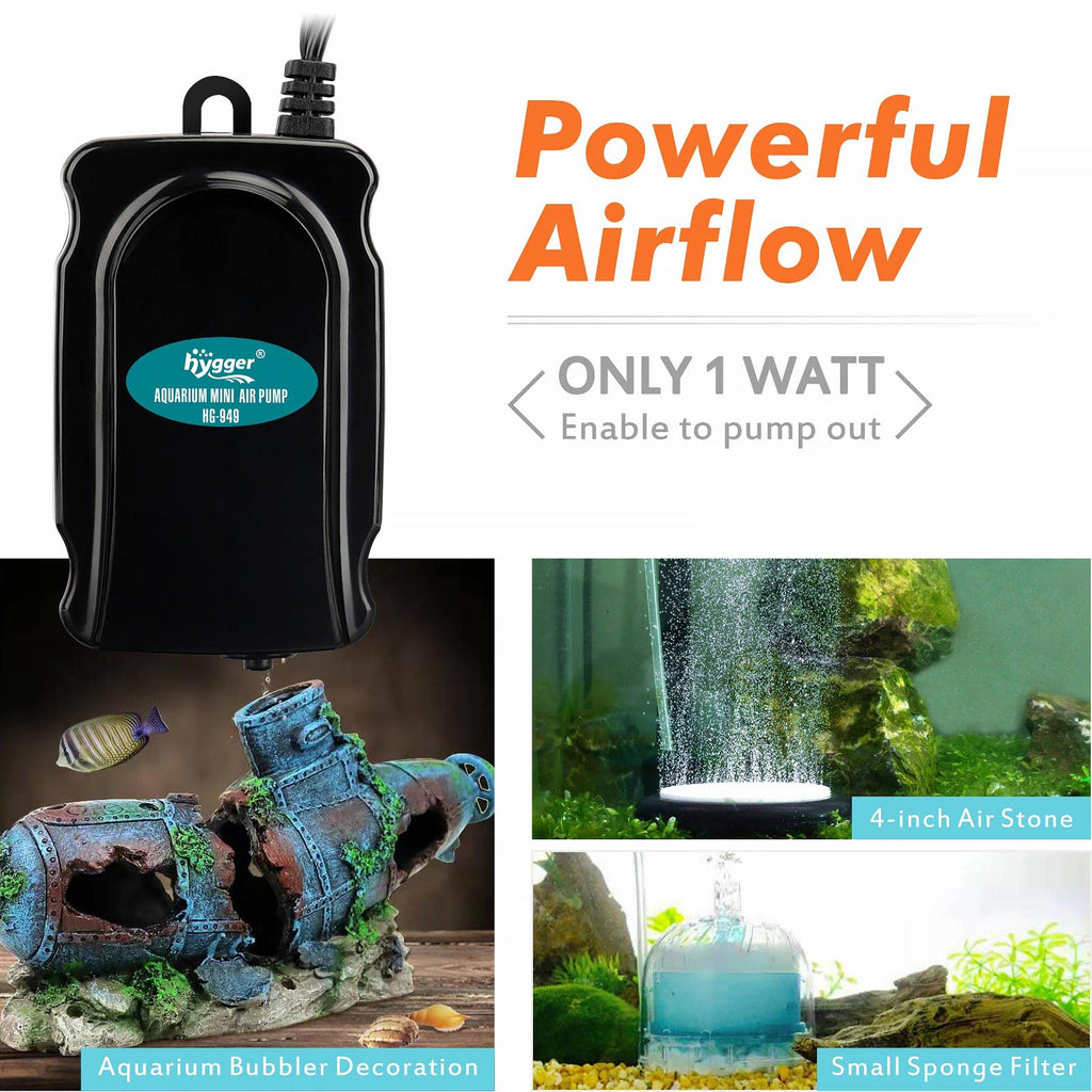 Mini Aquarium Air Pump Kit 1W for 2-20 Gallon Fish Tank with Air Tube W858452