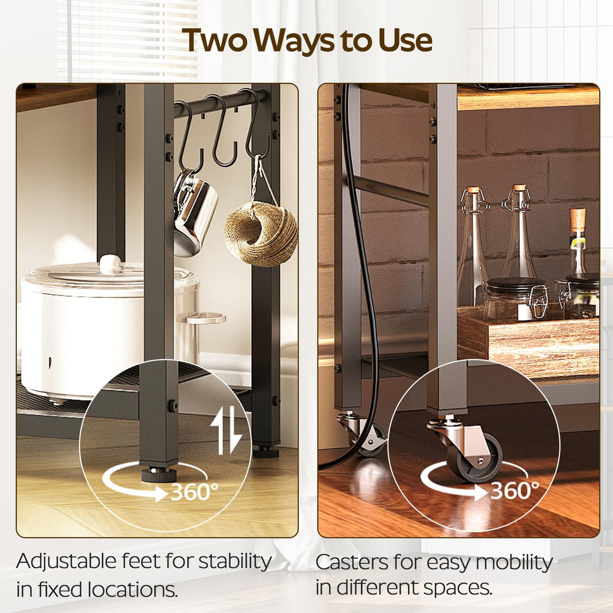 Rustic Brown Kitchen Storage Rack with Charging Station E268348