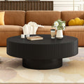 Round Coffee Table, 31.5" Fluted Pedestal Wood Table, Black N23184