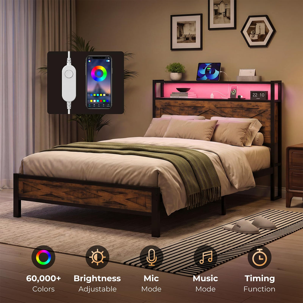 Twin Metal Bed Frame with Storage Headboard R4808