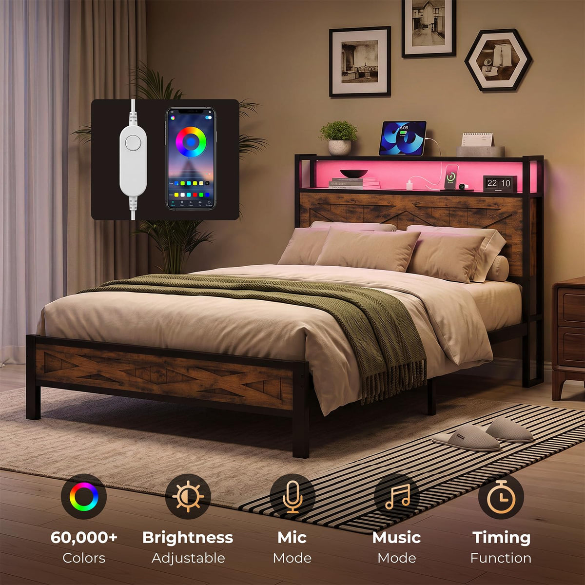 Twin Metal Bed Frame with Storage Headboard R4808