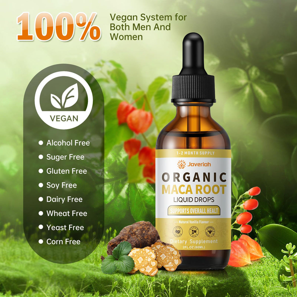 Organic Maca Root Liquid Drops with Ashwagandha 2 Fl Oz L131166