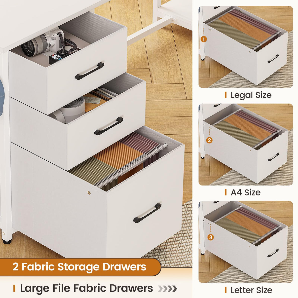 58'' L Shaped Computer Desk with 3 Drawers and Bookshelf Q958353