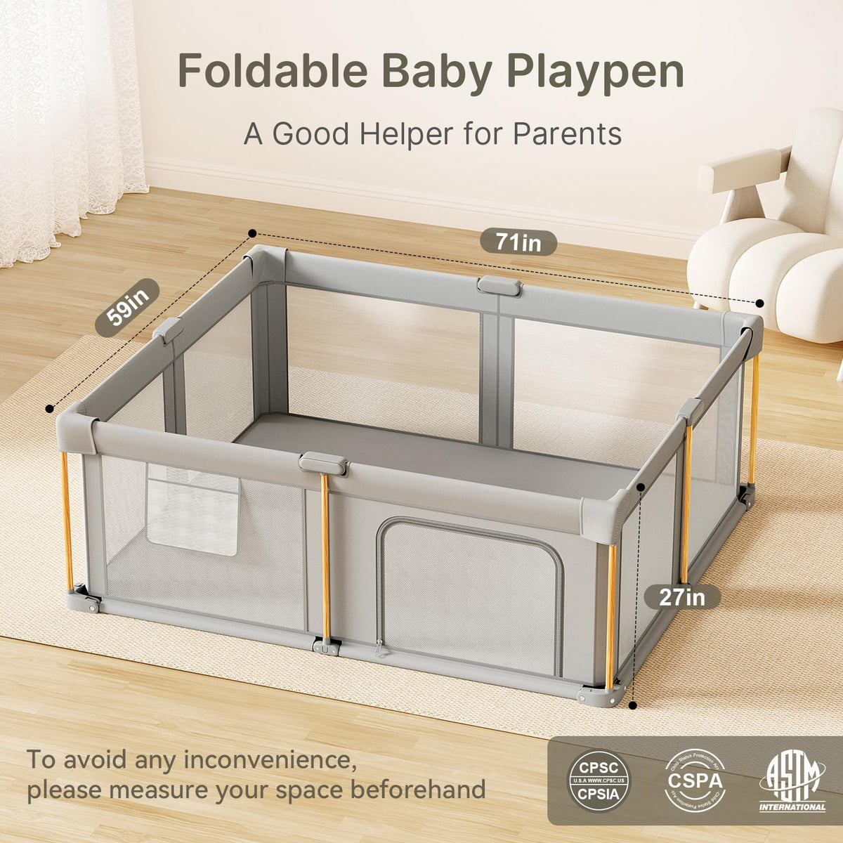 Foldable Baby Playpen with Mat A5850