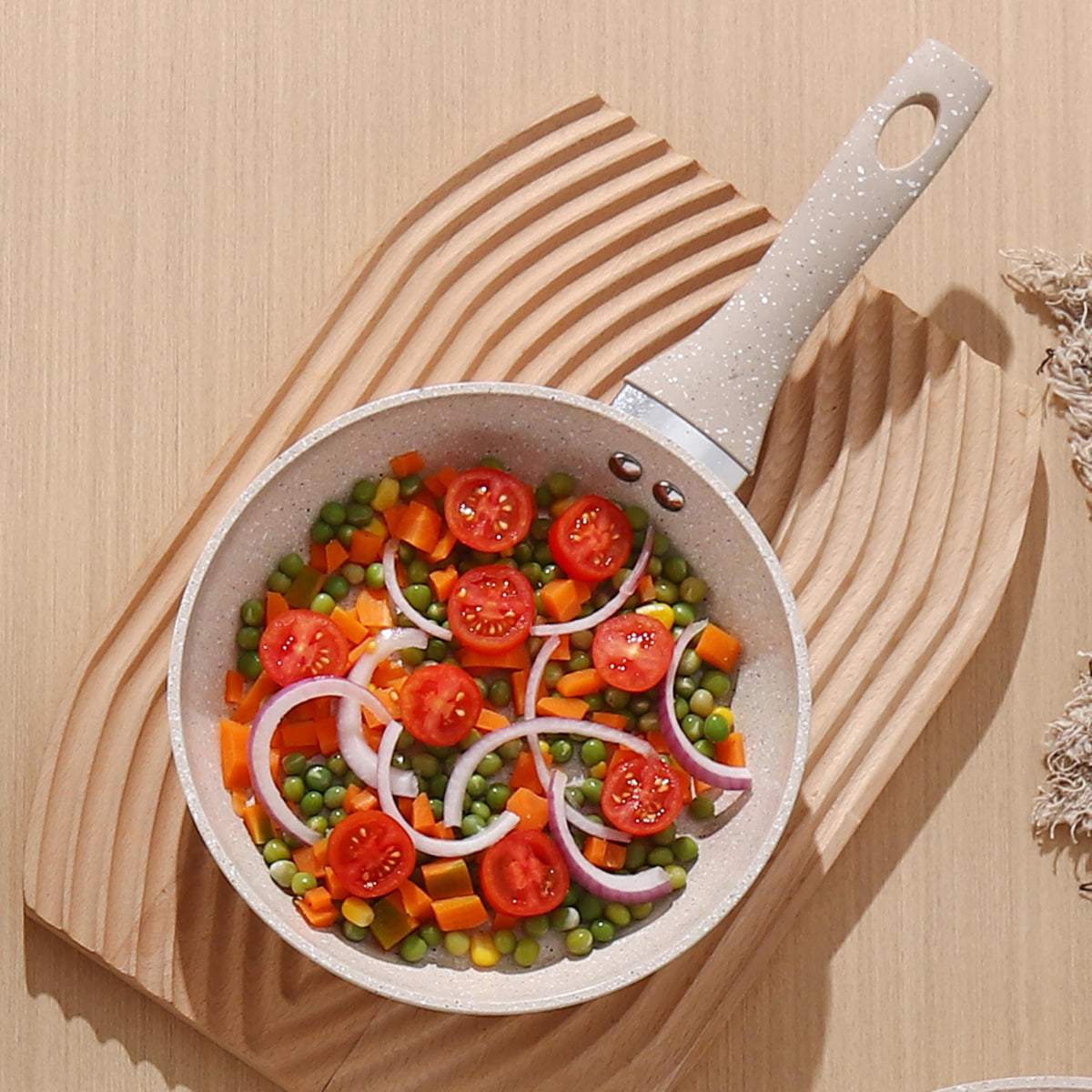 13-Piece Beige Marble Coated Non-Stick Cookware Set with Glass Lids N930