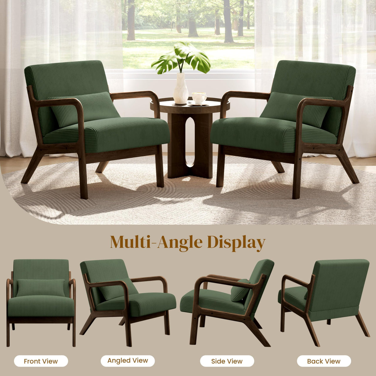 Dark Green Corduroy Accent Chair Set of 2 V609466
