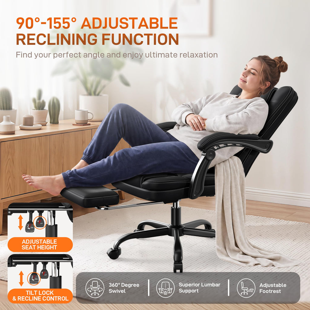 Black Ergonomic Office Chair with Foot Rest N9398