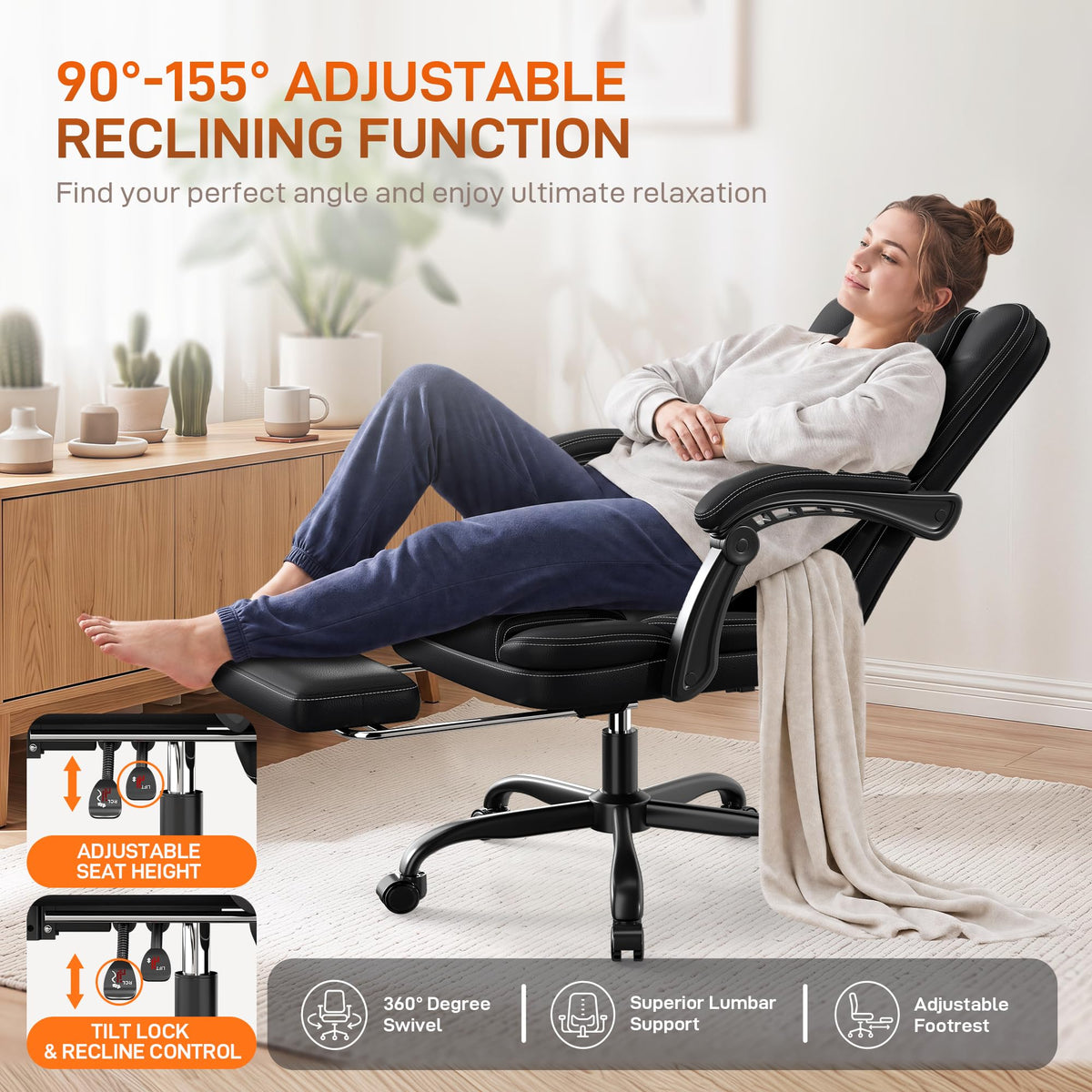 Black Ergonomic Office Chair with Foot Rest N9398