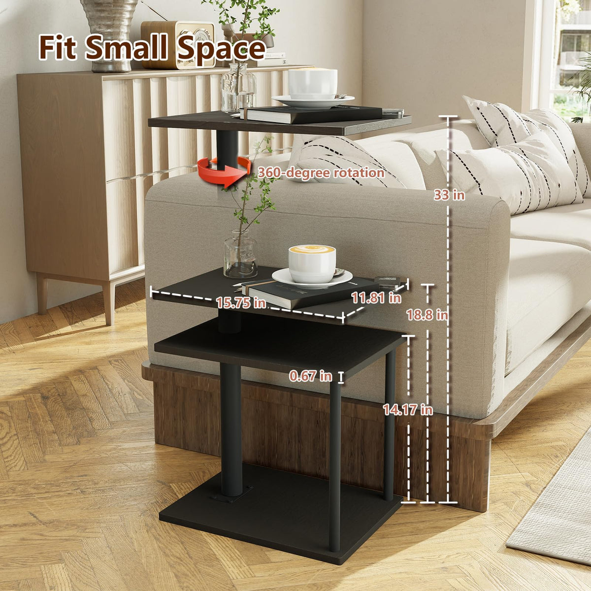 Swivel Side Table with Storage Shelf F2828