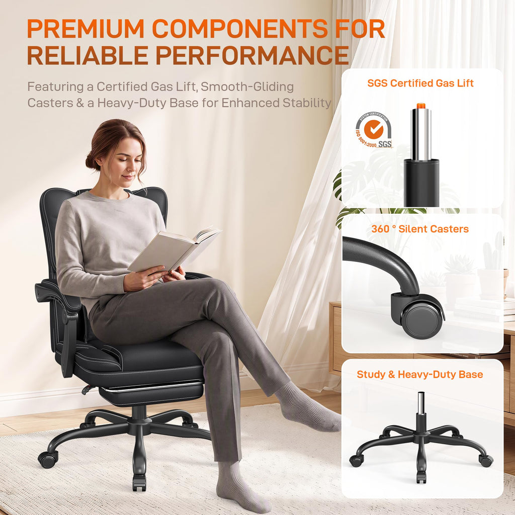 Black Ergonomic Office Chair with Foot Rest N9398