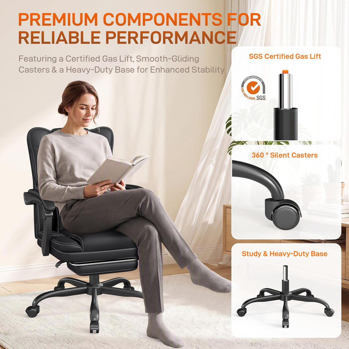 Black Ergonomic Office Chair with Foot Rest N9398