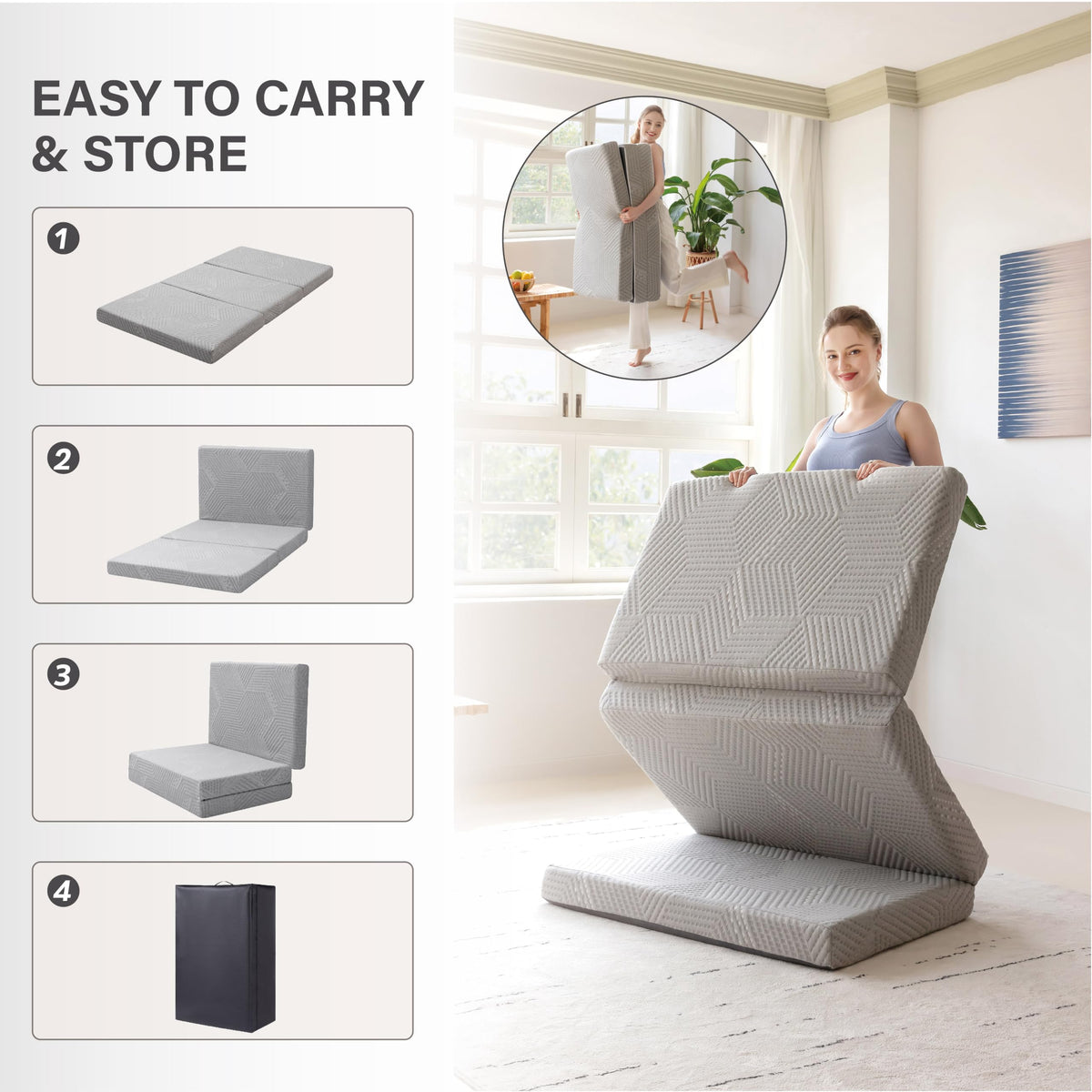4 Inch Gel Memory Foam Trifold Mattress U9291