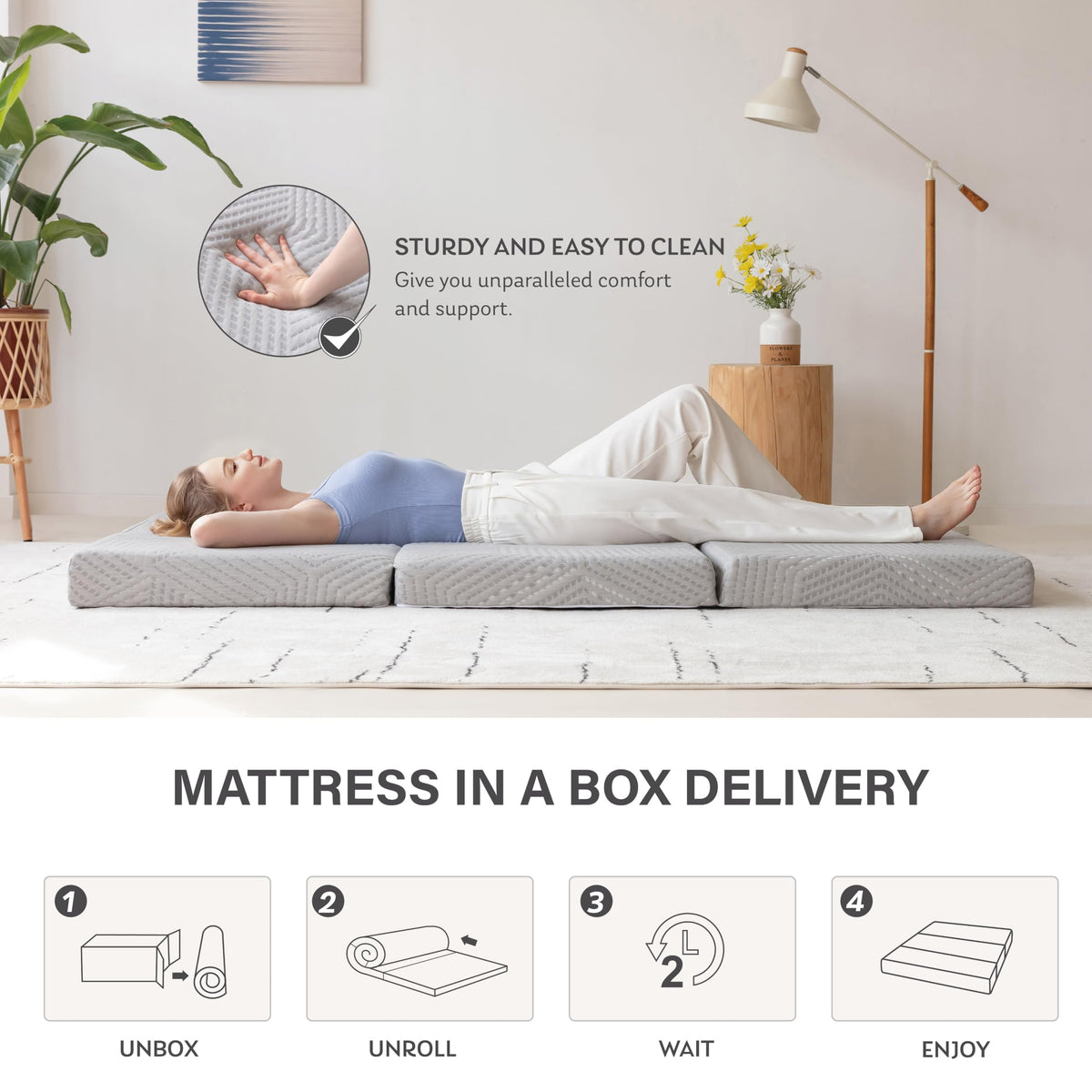 4 Inch Gel Memory Foam Trifold Mattress U9291