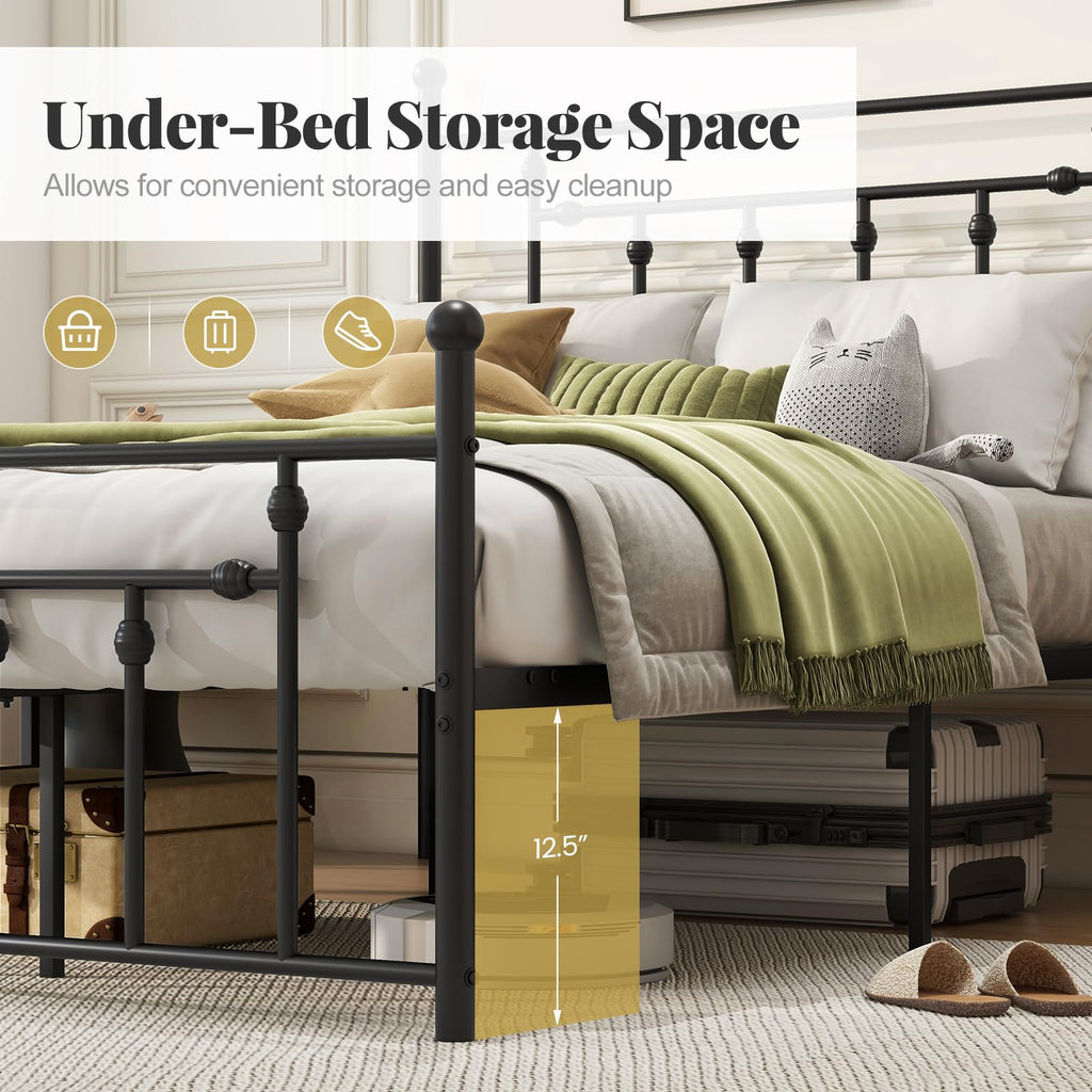 Black Full Size Metal Bed Frame with Headboard & Footboard K468