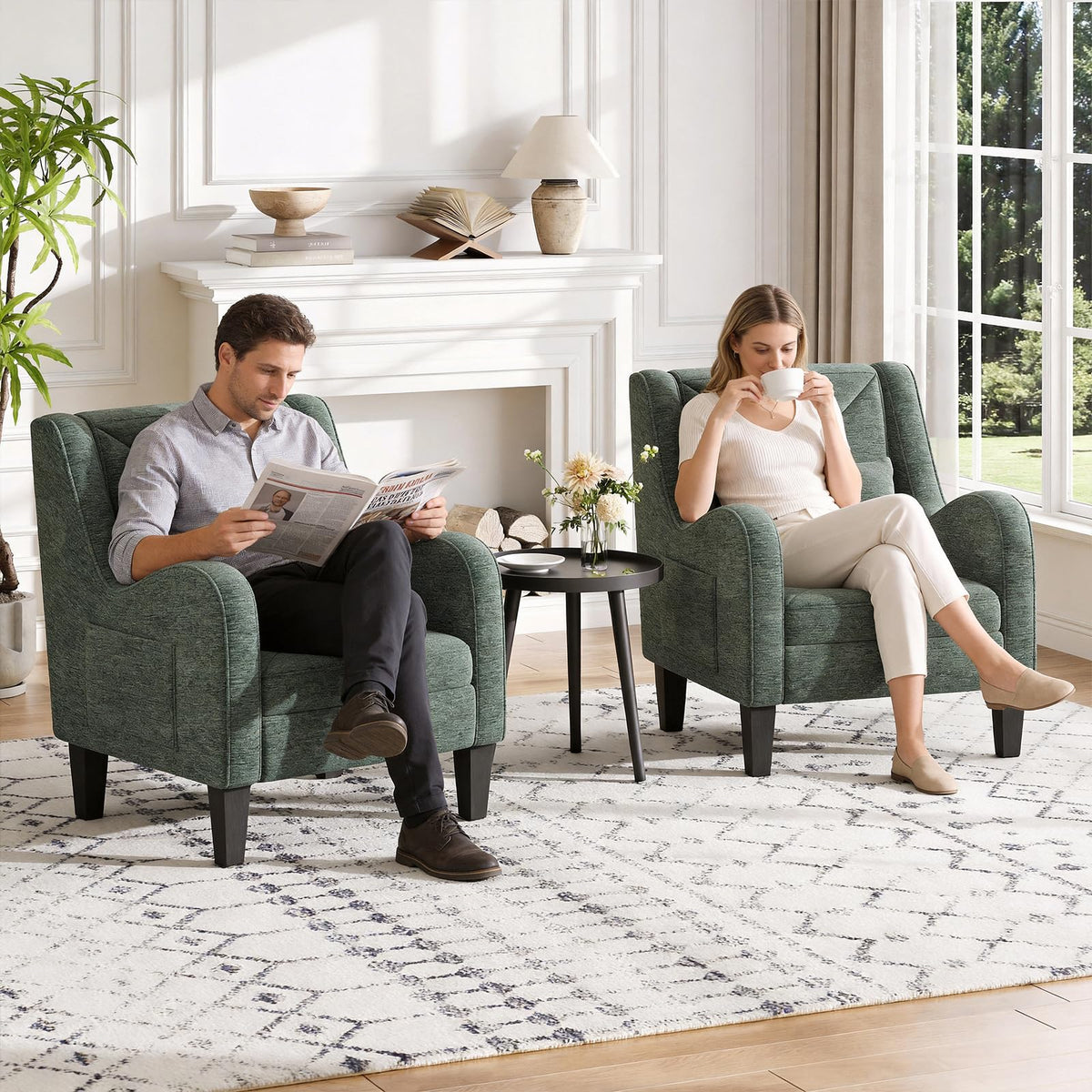 Green Chenille Upholstered Accent Chair with Lumbar Pillow Z8510