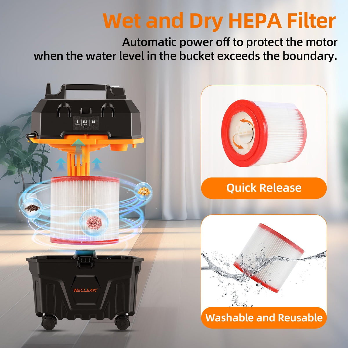 4 Gallon 5.5 Peak HP Wet Dry Vacuum Cleaner with Blower Function G693