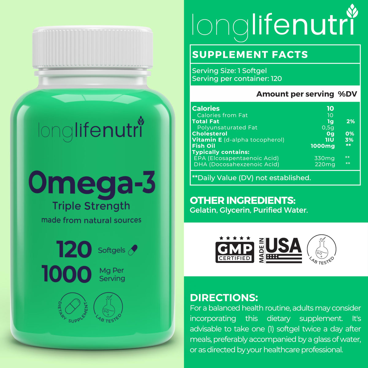 Omega 3 Fish Oil 1000mg EPA DHA 120 Softgels P44200