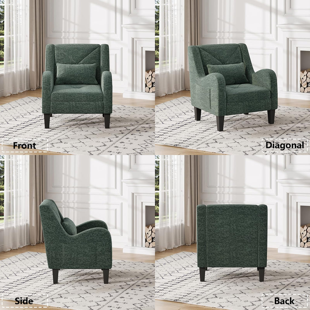 Green Chenille Upholstered Accent Chair with Lumbar Pillow Z8510
