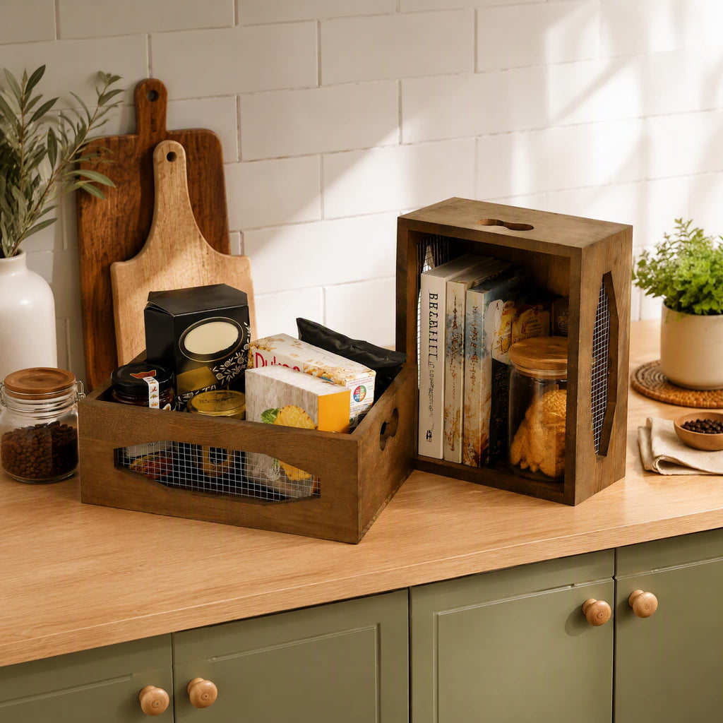 Set of 2 Wooden Nesting Countertop Baskets P580