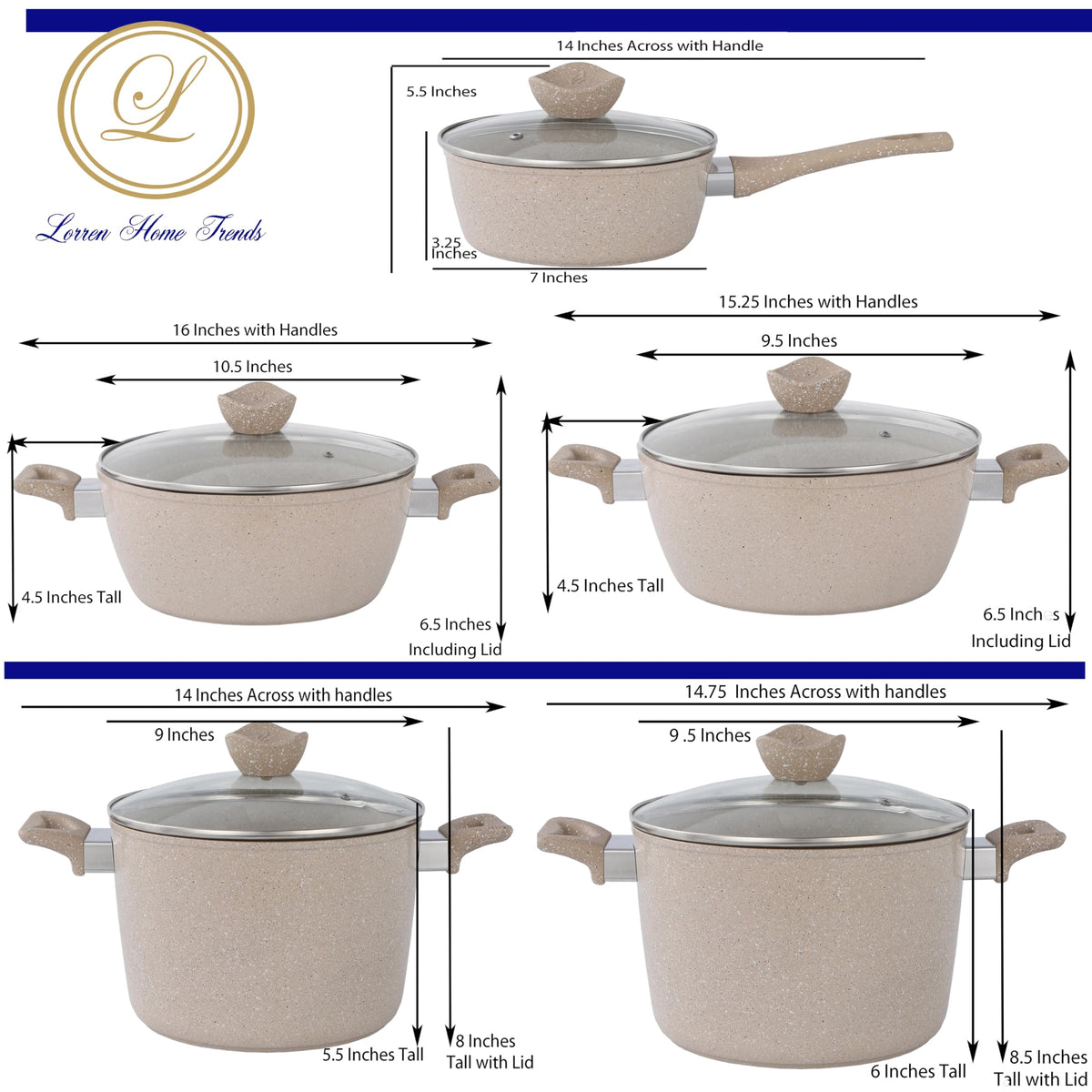 13-Piece Beige Marble Coated Non-Stick Cookware Set with Glass Lids N930