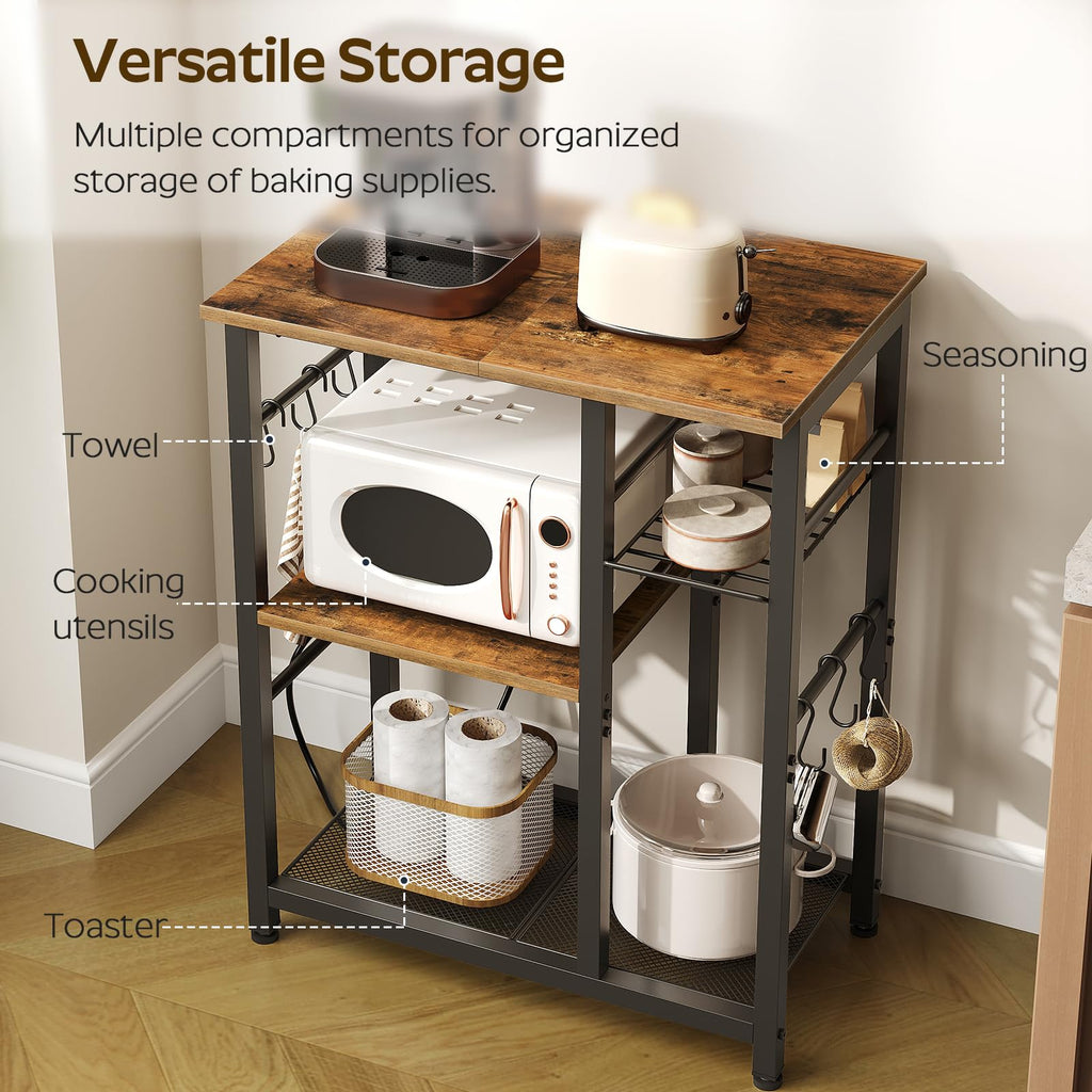 Rustic Brown Kitchen Storage Rack with Charging Station E268348