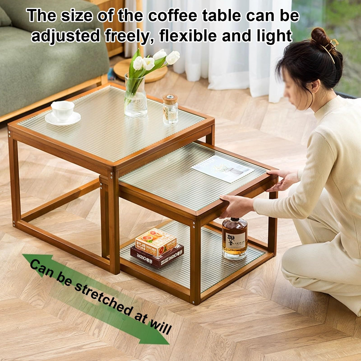 Square Coffee Table Set of Two, Natural Bamboo L760