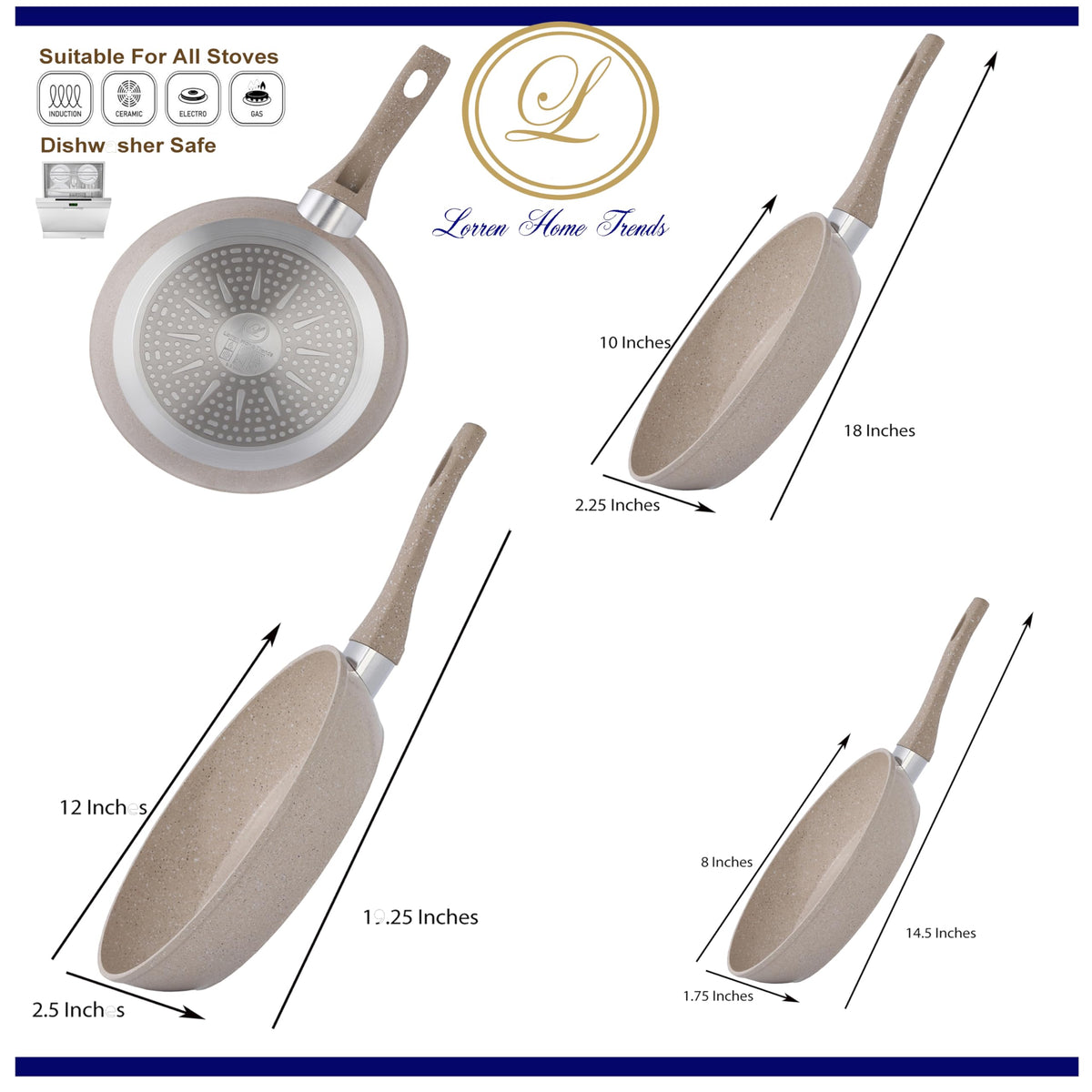 13-Piece Beige Marble Coated Non-Stick Cookware Set with Glass Lids N930