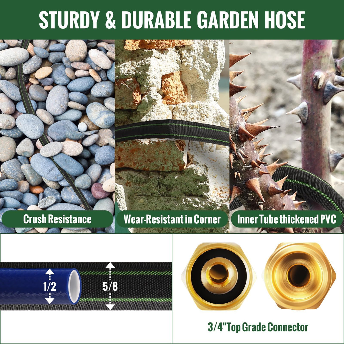 100ft Flexible Non-Expandable Kink-Free Black Fabric Garden Hose A653