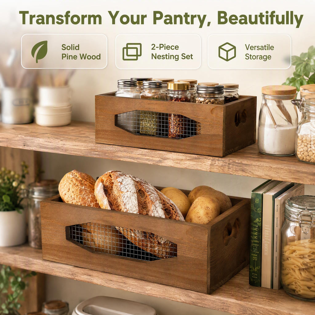 Set of 2 Wooden Nesting Countertop Baskets P580