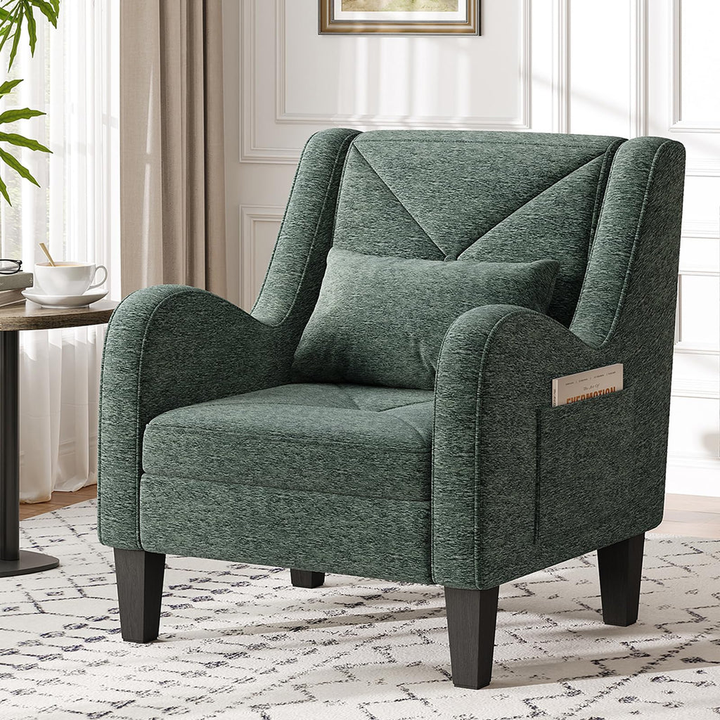 Green Chenille Upholstered Accent Chair with Lumbar Pillow Z8510