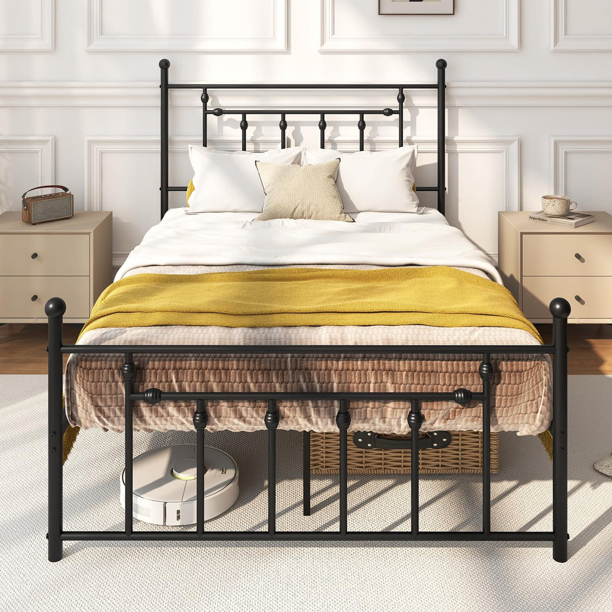 Black Full Size Metal Bed Frame with Headboard & Footboard K468