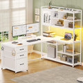58'' L Shaped Computer Desk with 3 Drawers and Bookshelf Q958353
