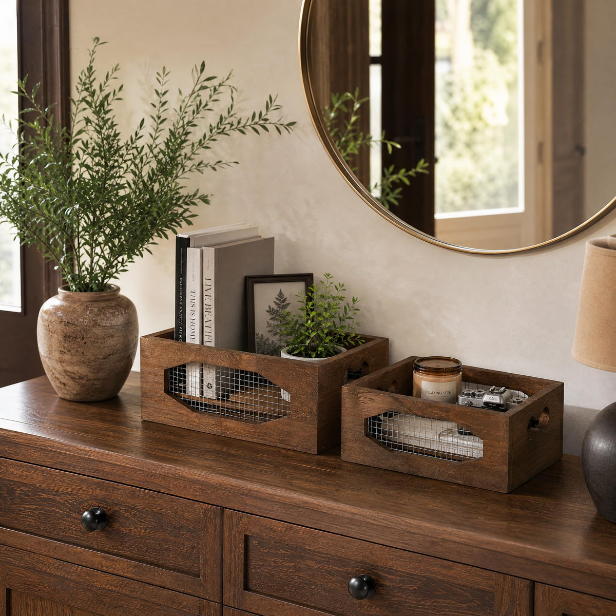 Set of 2 Wooden Nesting Countertop Baskets P580