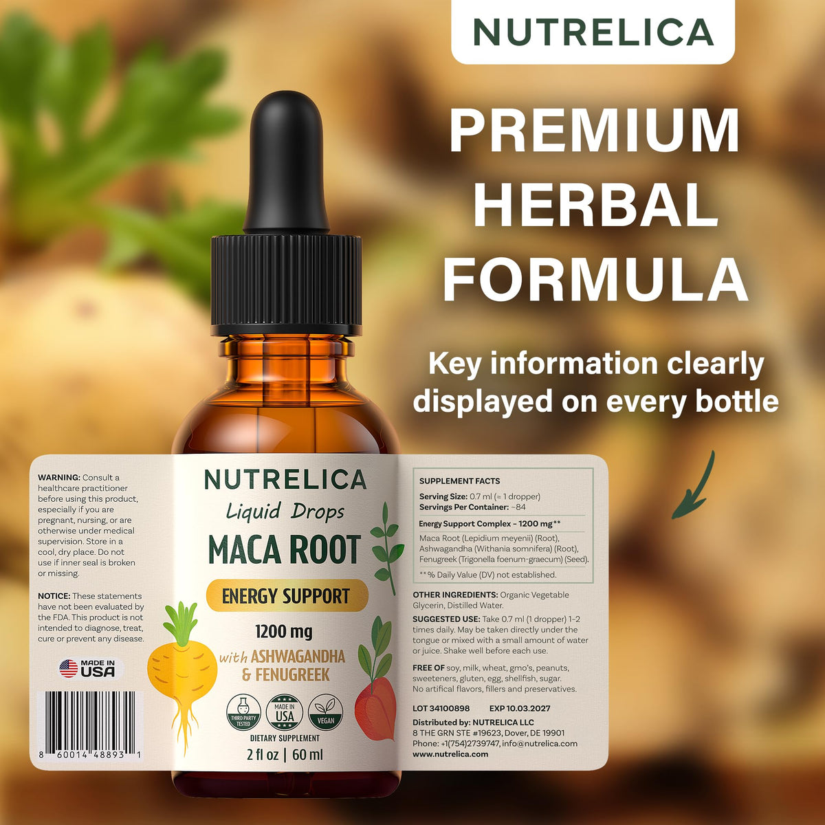 Maca Root with Ashwagandha & Fenugreek 1200mg Vegan A3377