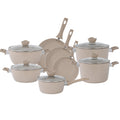 13-Piece Beige Marble Coated Non-Stick Cookware Set with Glass Lids N930