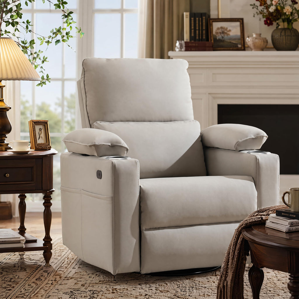 Oversized Power Swivel Rocker Recliner with Heating and Massage, Faux Leather, Grey U15594