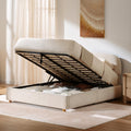 Queen Lift Up Storage Bed Frame with Adjustable Headboard, Beige Z171