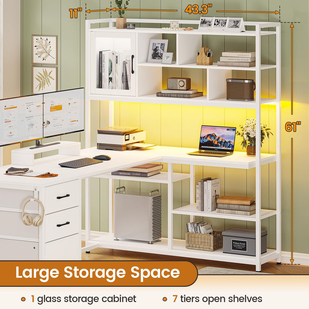 58'' L Shaped Computer Desk with 3 Drawers and Bookshelf Q958353