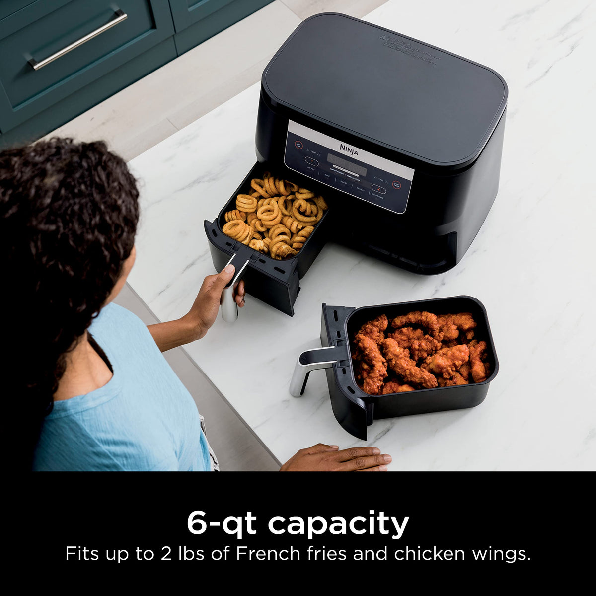 6 Quart 5-in-1 DualZone 2-Basket Air Fryer, Black J622587